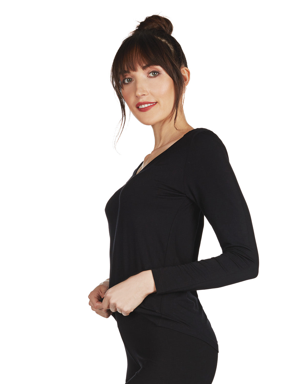 Women's Soft Bamboo Blend Relaxed Long Sleeve Top : Color: BLACK