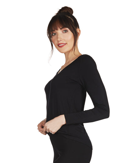 Women's Soft Bamboo Blend Relaxed Long Sleeve Top : Color: BLACK