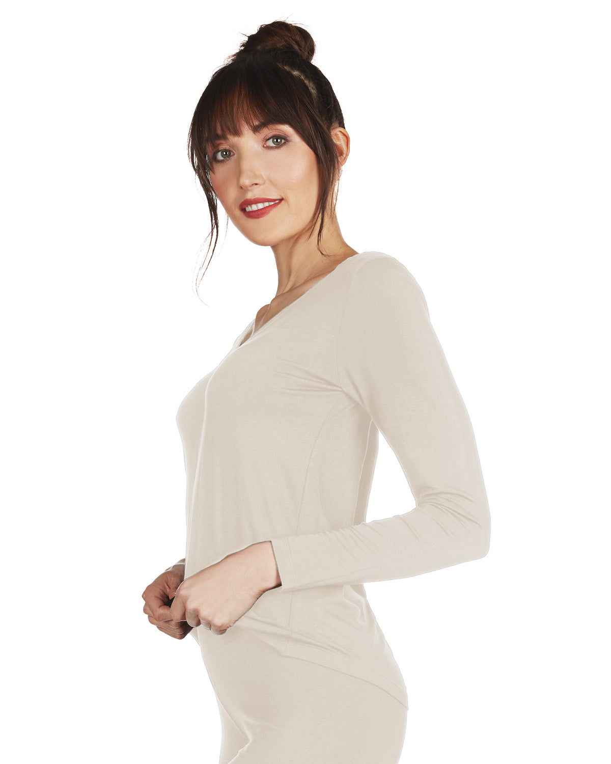 Women's Soft Bamboo Blend Relaxed Long Sleeve Top : Color: Ivory