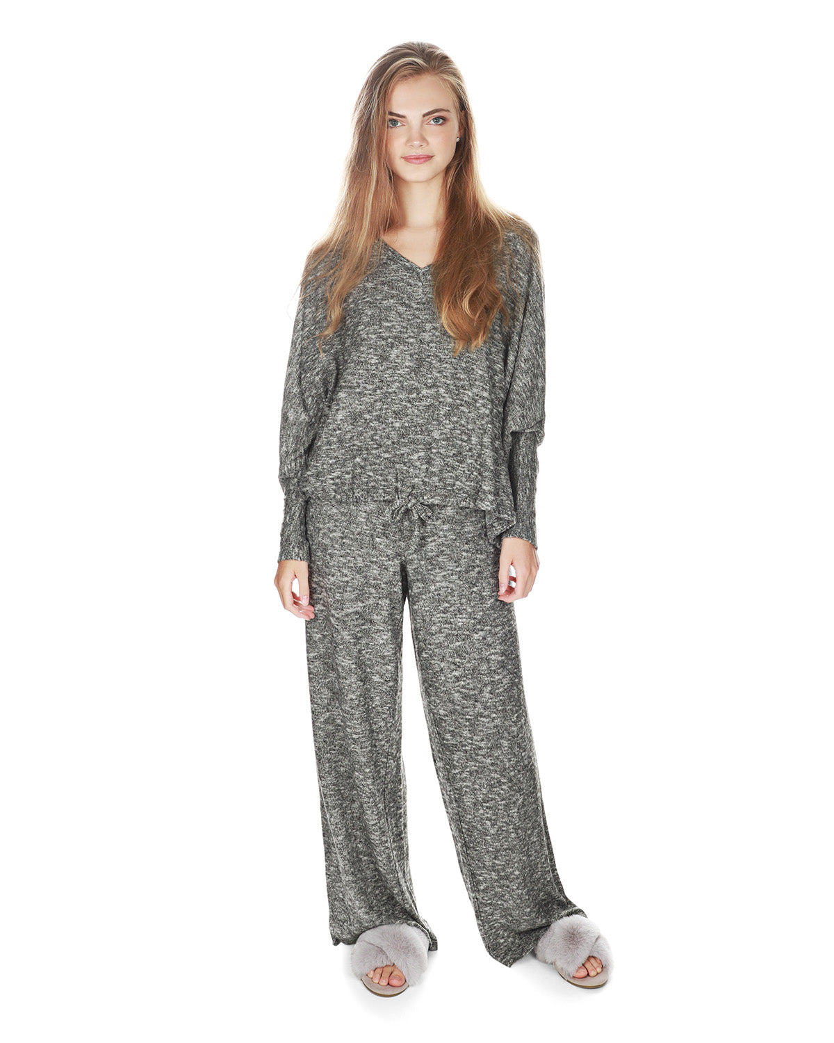 Women's Hacci Wide Leg Soft Lightweight Lounge Pants : Color: Black