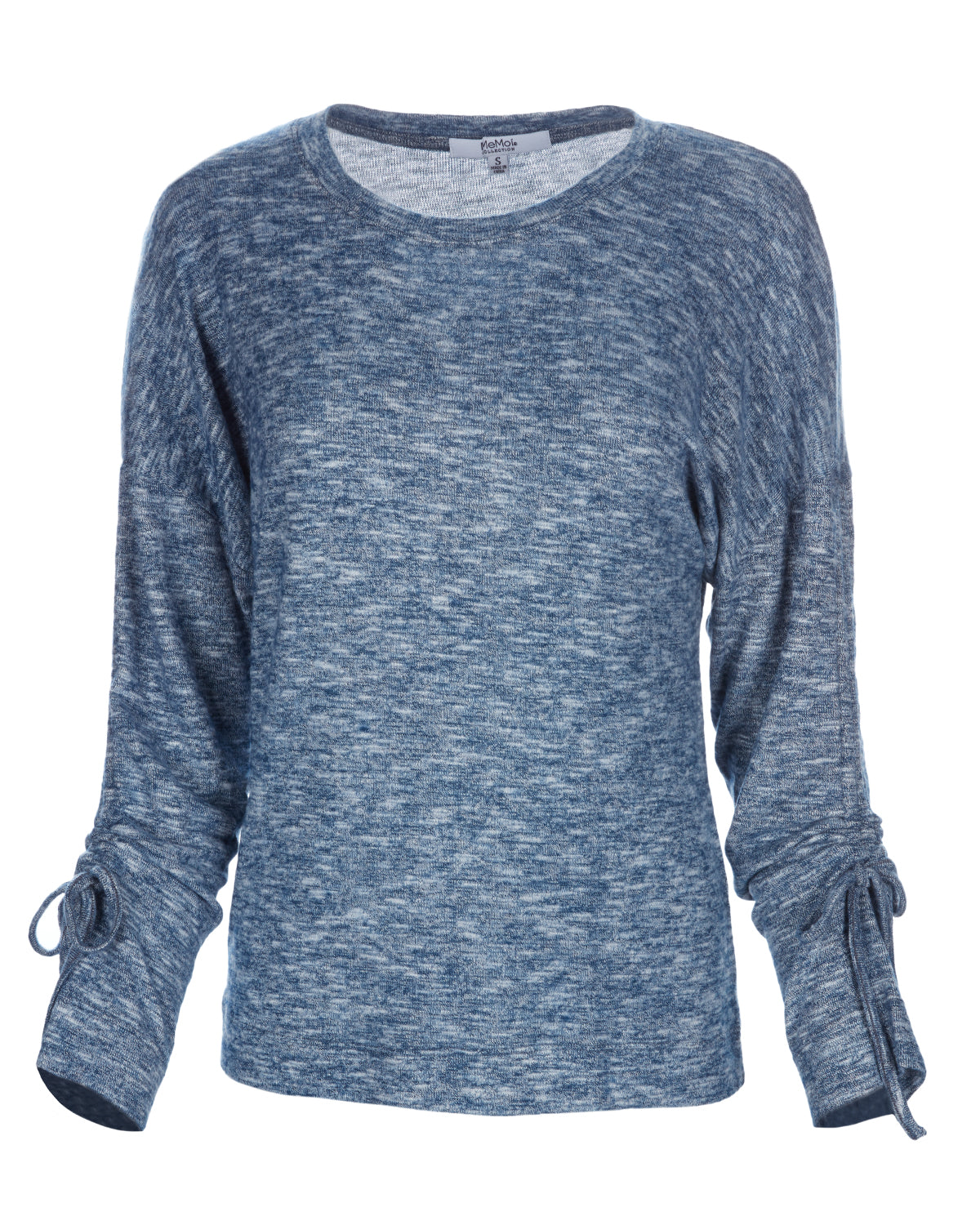 Women's Lounge Pull-Over Top with Ruched Tied Sleeves : Color: Ocean Navy