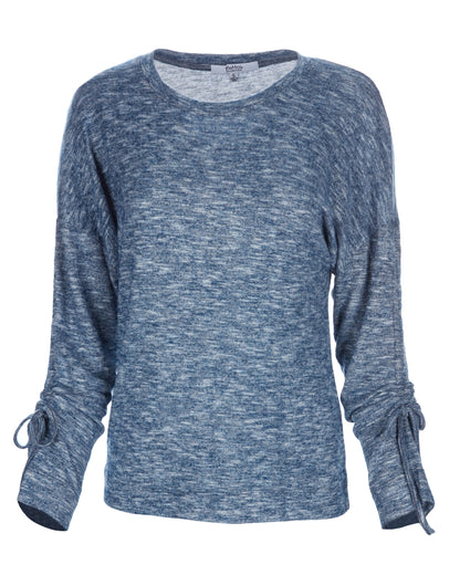 Women's Lounge Pull-Over Top with Ruched Tied Sleeves : Color: Ocean Navy
