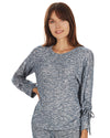 Women's Lounge Pull-Over Top with Ruched Tied Sleeves : Color: Ocean Navy