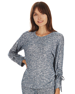 Women's Lounge Pull-Over Top with Ruched Tied Sleeves