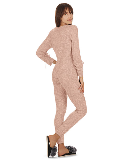 Women's Lounge Pull-Over Top with Ruched Tied Sleeves : Color: Pale Rose