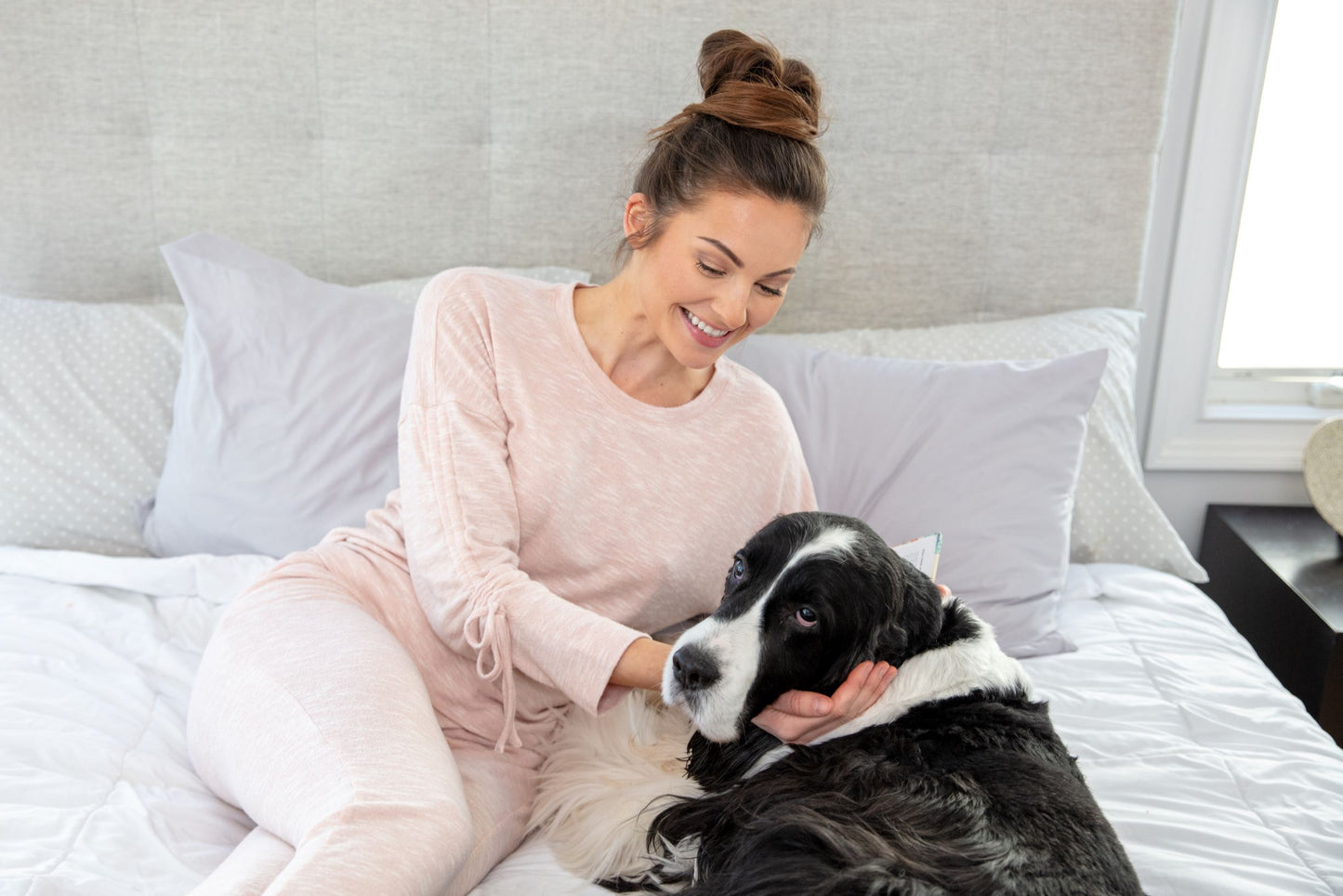 Women's Lounge Pull-Over Top with Ruched Tied Sleeves : Color: Pale Rose