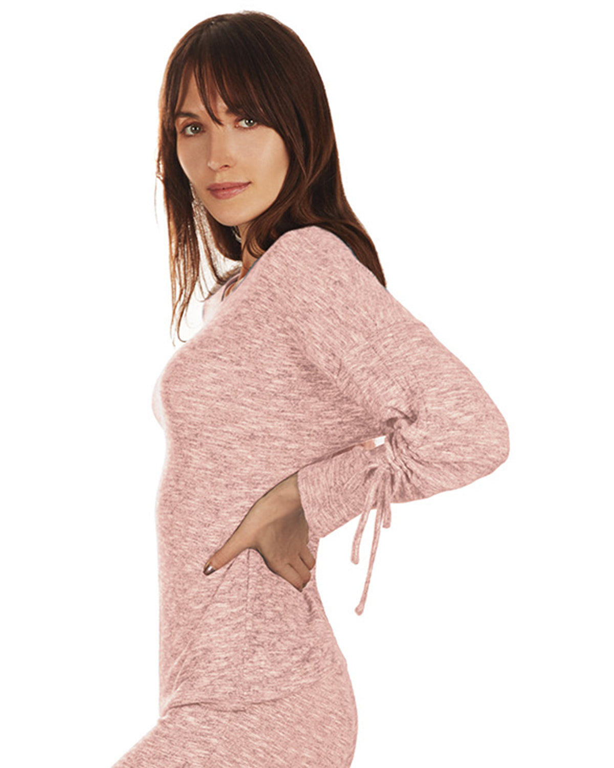 Women's Lounge Pull-Over Top with Ruched Tied Sleeves : Color: Pale Rose