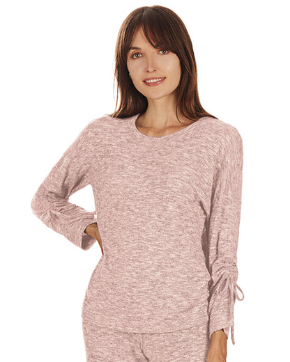Women's Lounge Pull-Over Top with Ruched Tied Sleeves : Color: Pale Rose