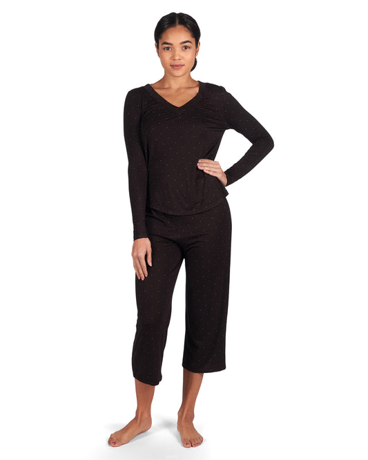 Women's Ultra-Soft Polka Dot Bamboo Blend Long Sleeve Top : Color: Black