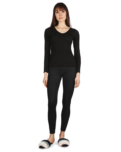 Women's Pointelle Rib Knit Seamless Long Sleeve Top : Color: Black