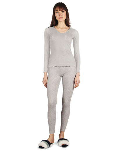 Women's Pointelle Rib Knit Seamless Long Sleeve Top : Color: GrayHeather