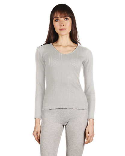 Women's Pointelle Rib Knit Seamless Long Sleeve Top : Color: Gray Heather