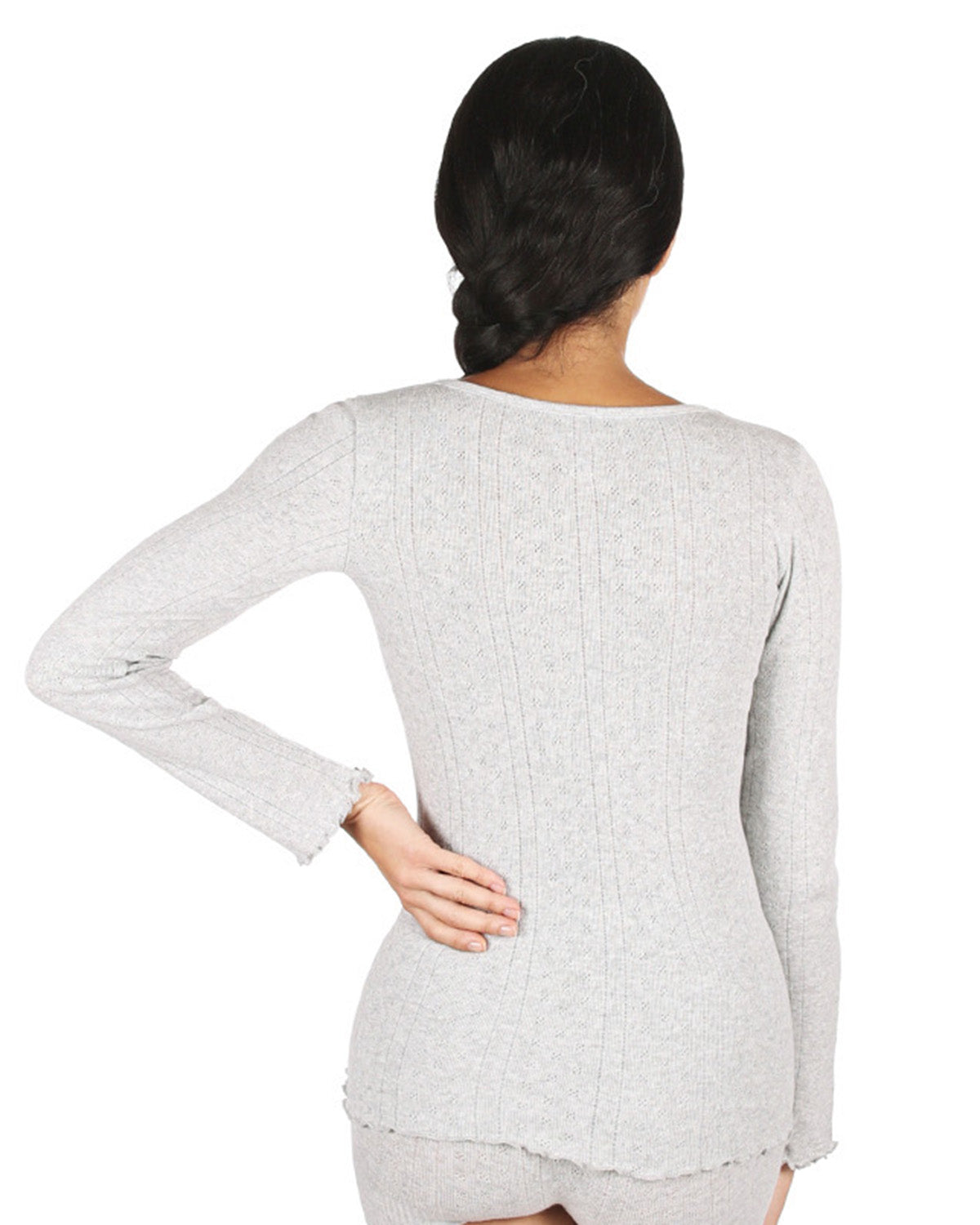 Women's Pointelle Rib Knit Seamless Long Sleeve Top : Color: Gray Heather