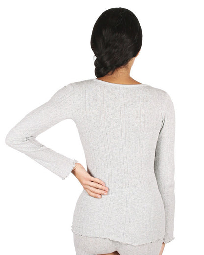 Women's Pointelle Rib Knit Seamless Long Sleeve Top : Color: Gray Heather