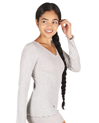 Women's Pointelle Rib Knit Seamless Long Sleeve Top : Color: Gray Heather