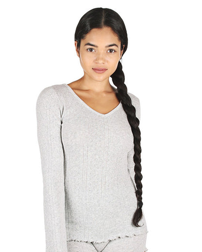 Women's Pointelle Rib Knit Seamless Long Sleeve Top : Color: Gray Heather