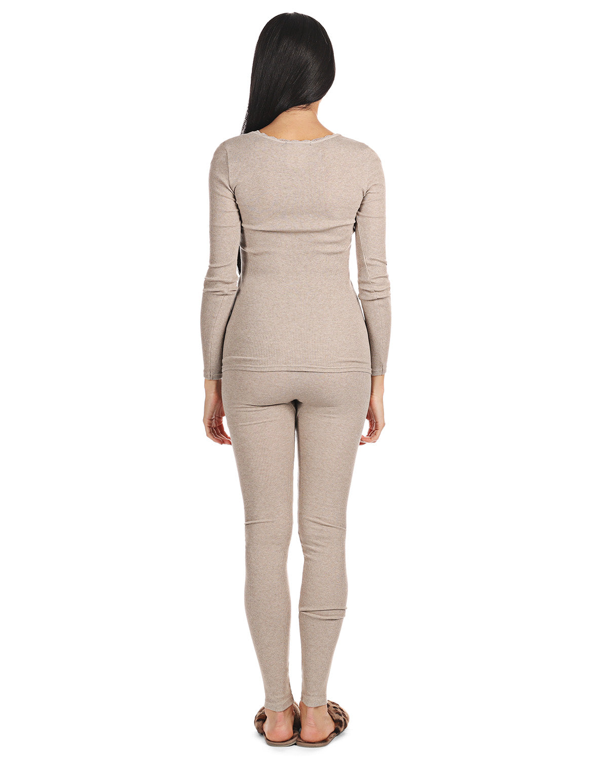Women's Organic Cotton Seamless Rib Lace Long Sleeve Top : Color: Beige Heather
