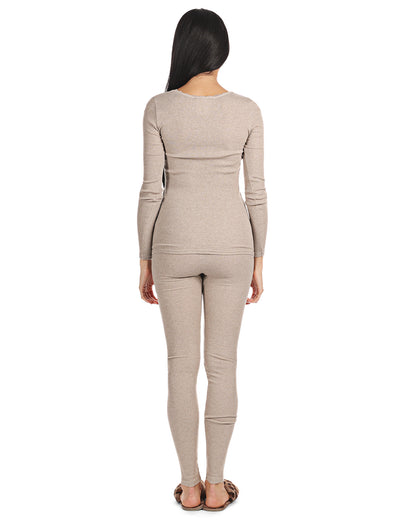 Women's Organic Cotton Seamless Rib Lace Long Sleeve Top : Color: Beige Heather