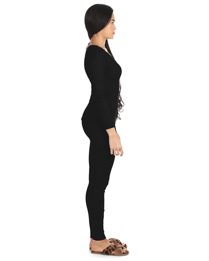 Women's Organic Cotton Seamless Rib Lace Long Sleeve Top : Color: Black