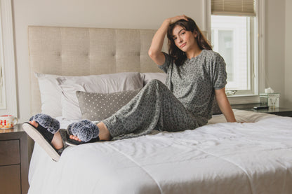 Women's Terry Lounge Leopard Print Short Sleeve Sweatshirt : Color: Gray Heather