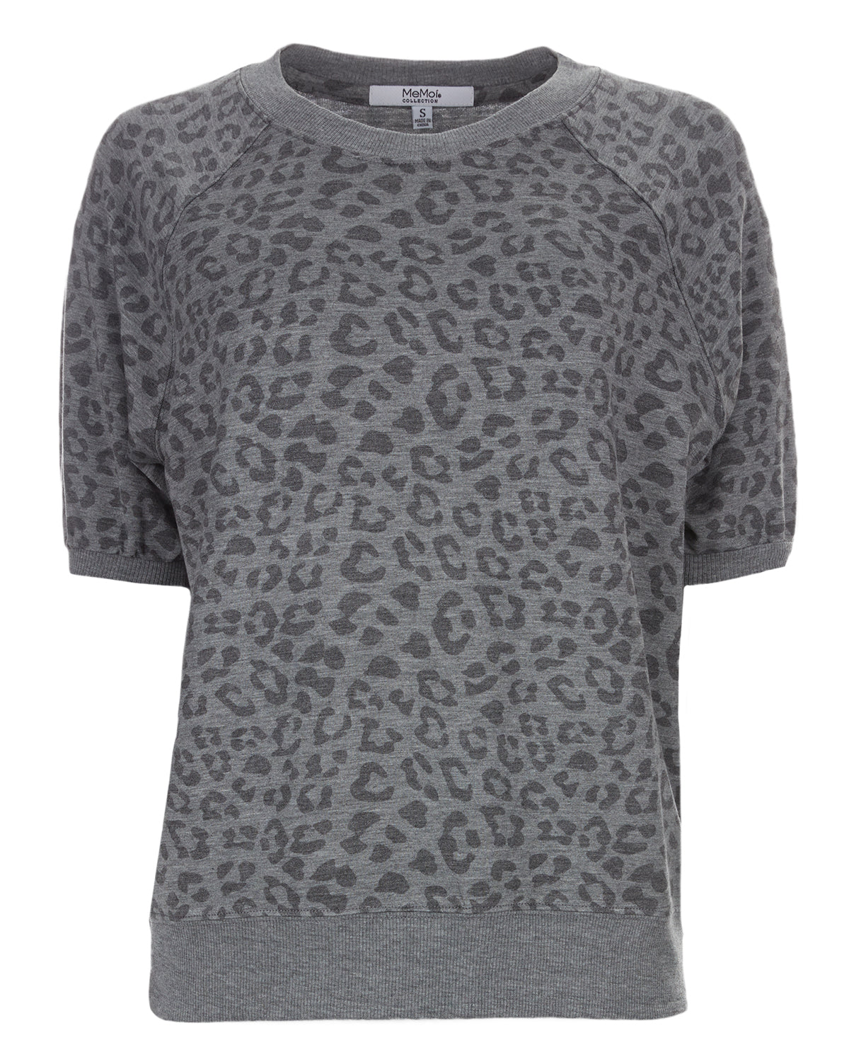 Women's Terry Lounge Leopard Print Short Sleeve Sweatshirt : Color: Gray Heather