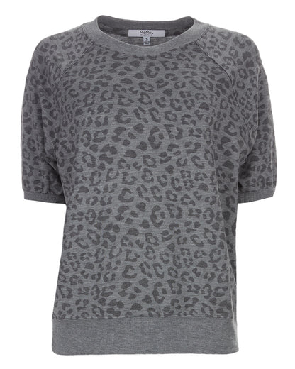 Women's Terry Lounge Leopard Print Short Sleeve Sweatshirt : Color: Gray Heather