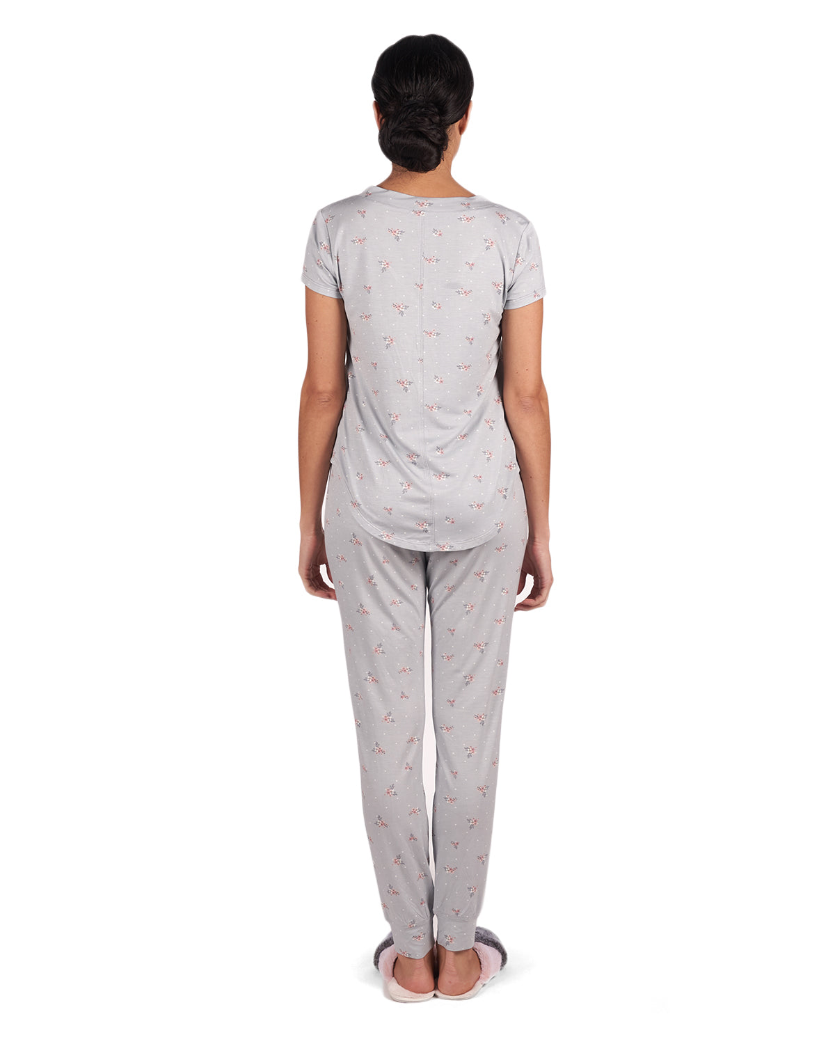 Women's Ditsy Floral Bamboo Blend Short Sleeve Top : Color: Gray