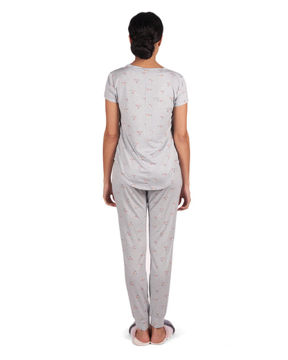 Women's Ditsy Floral Bamboo Blend Short Sleeve Top : Color: Gray