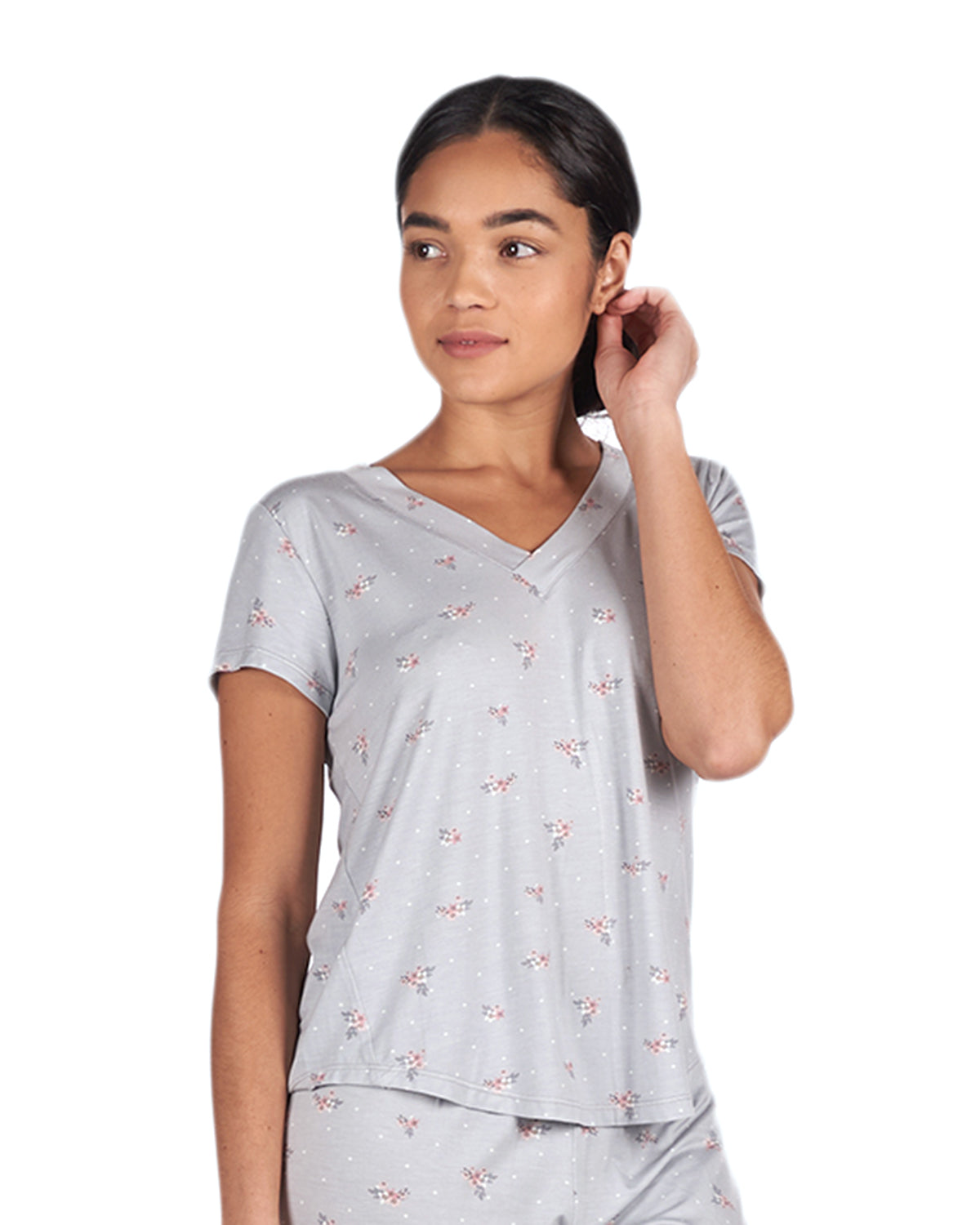 Women's Ditsy Floral Bamboo Blend Short Sleeve Top : Color: Gray