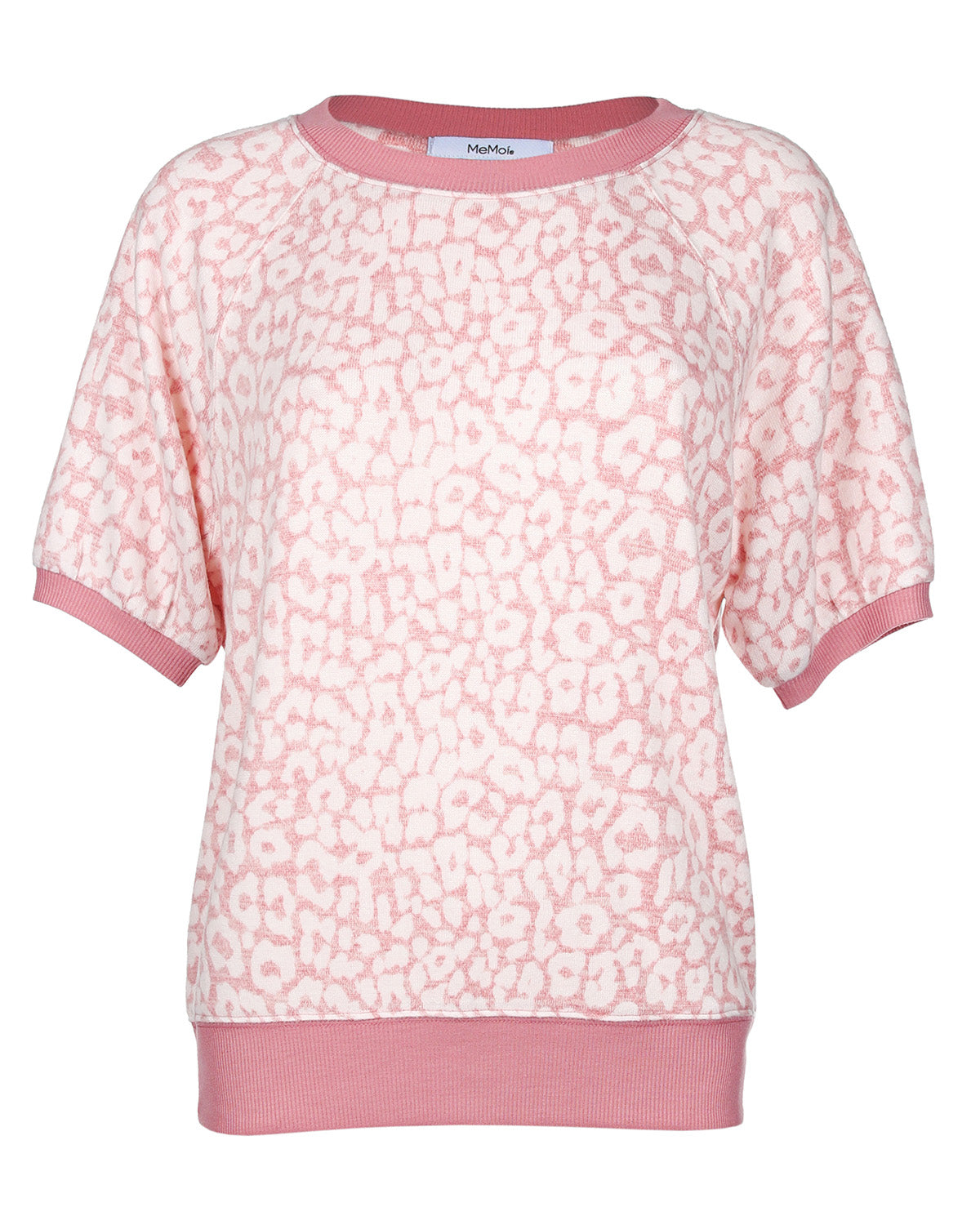 Women's Pink Leopard Print Short Sleeve Sweatshirt : Color: Pink