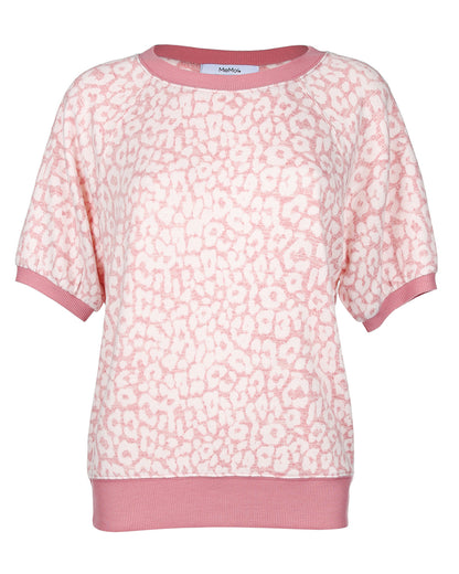 Women's Pink Leopard Print Short Sleeve Sweatshirt : Color: Pink