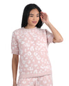Women's Leopard Print Cozy Knit Short Sleeve Top : Color: Pink-Ivory
