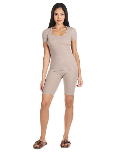 Women's Organic Cotton Seamless Rib Short Sleeve Top : Color: Beige Heather
