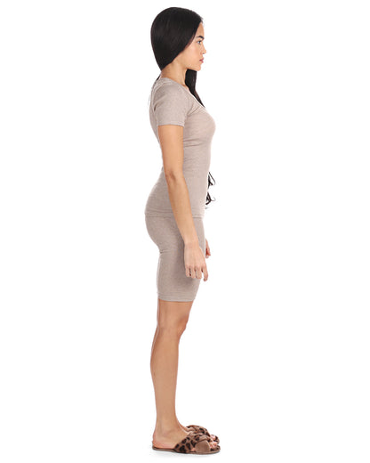 Women's Organic Cotton Seamless Rib Short Sleeve Top : Color: Beige Heather
