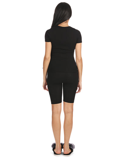 Women's Organic Cotton Seamless Rib Short Sleeve Top : Color: Black