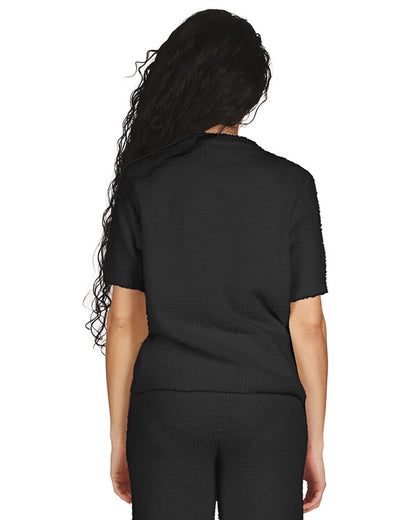 Women's Soft Touch Cozy Knit Casual Short Sleeve Top : Color: Black