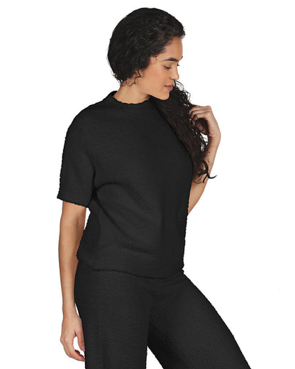Women's Soft Touch Cozy Knit Casual Short Sleeve Top : Color: Black