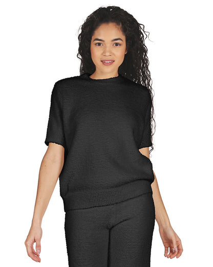 Women's Soft Touch Cozy Knit Casual Short Sleeve Top : Color: Black