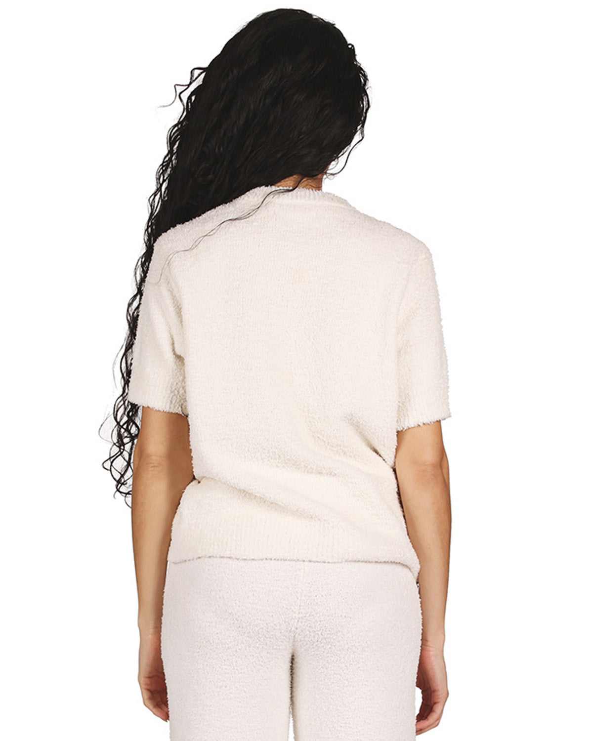 Women's Soft Touch Cozy Knit Casual Short Sleeve Top : Color: Ivory