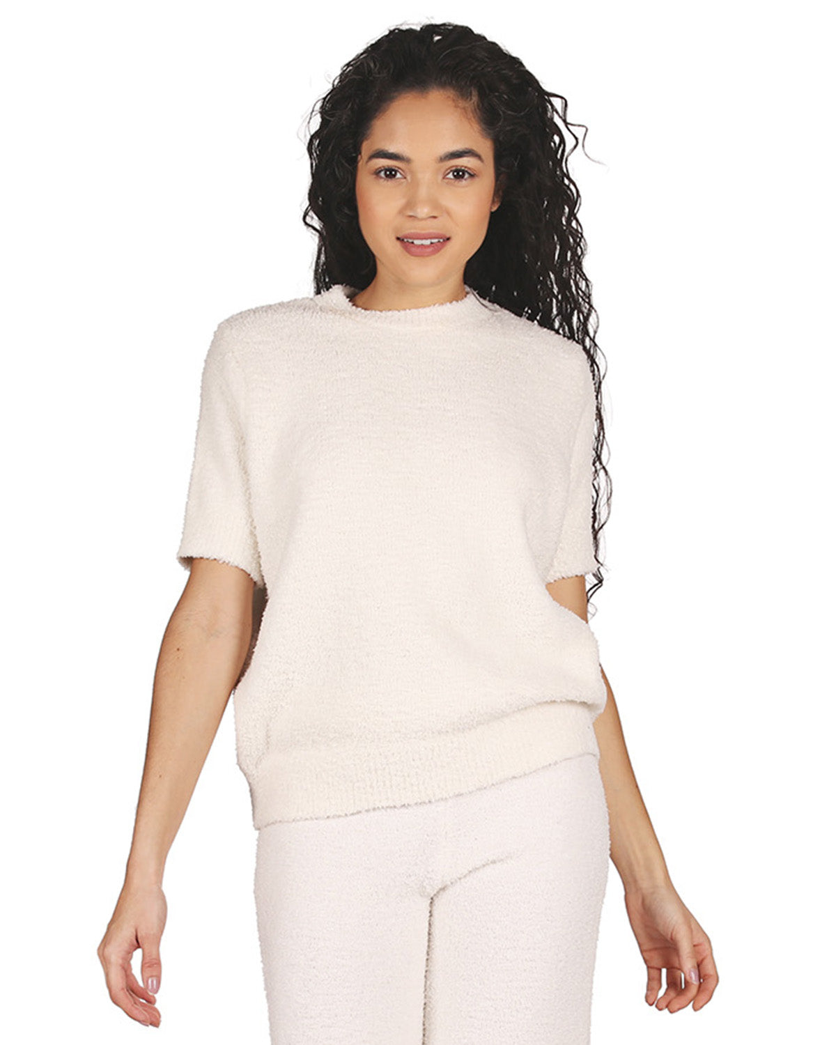 Women's Soft Touch Cozy Knit Casual Short Sleeve Top : Color: Ivory
