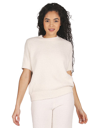 Women's Soft Touch Cozy Knit Casual Short Sleeve Top : Color: Ivory