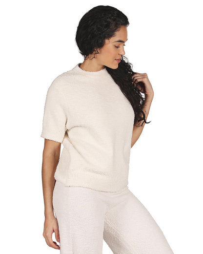 Women's Soft Touch Cozy Knit Casual Short Sleeve Top : Color: Ivory