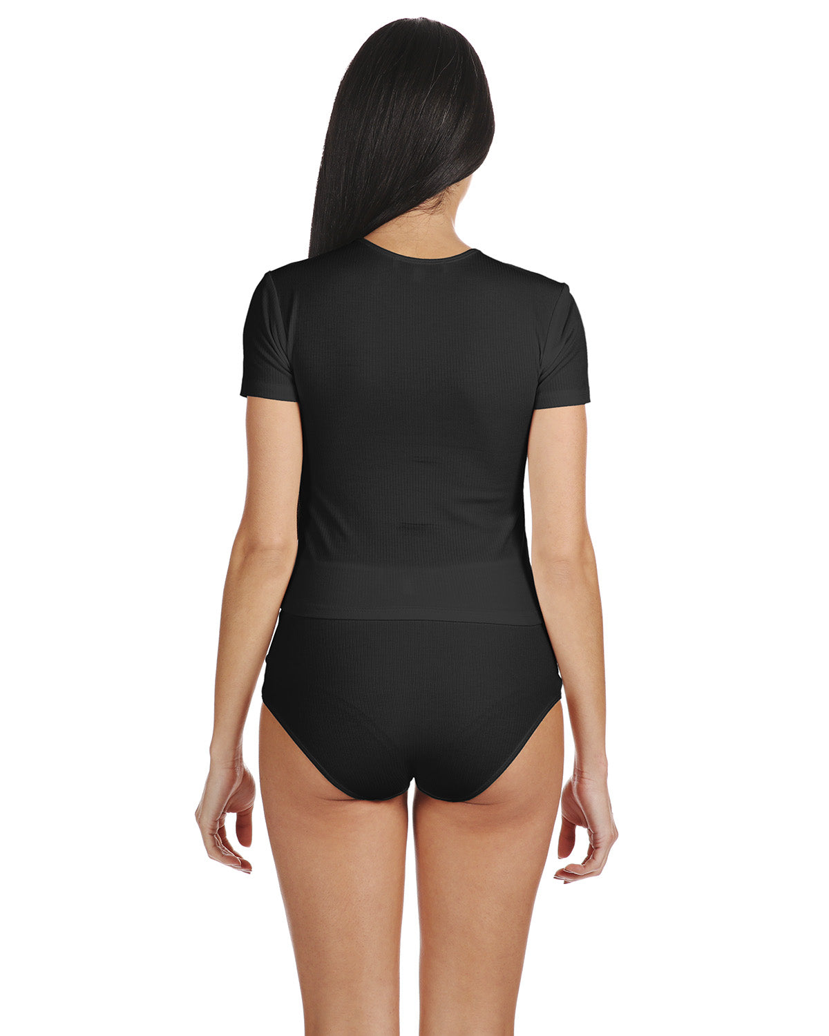 Women's Luxe Rib T-Shirt and Full Coverage Brief Set : Color: Black