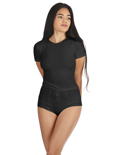 Women's Luxe Rib T-Shirt and Full Coverage Brief Set : Color: Black