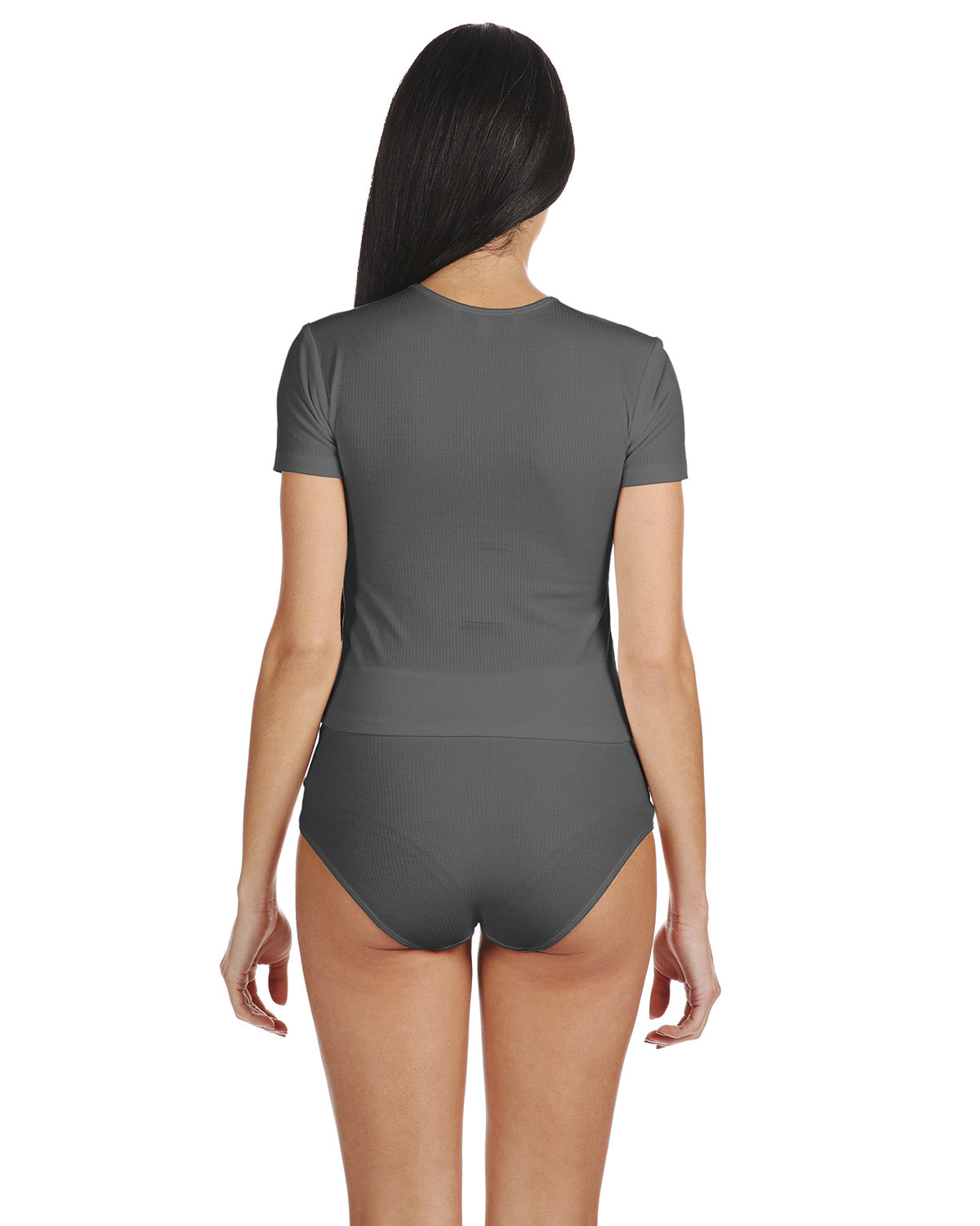 Women's Luxe Rib T-Shirt and Full Coverage Brief Set : Color: Dark Gray