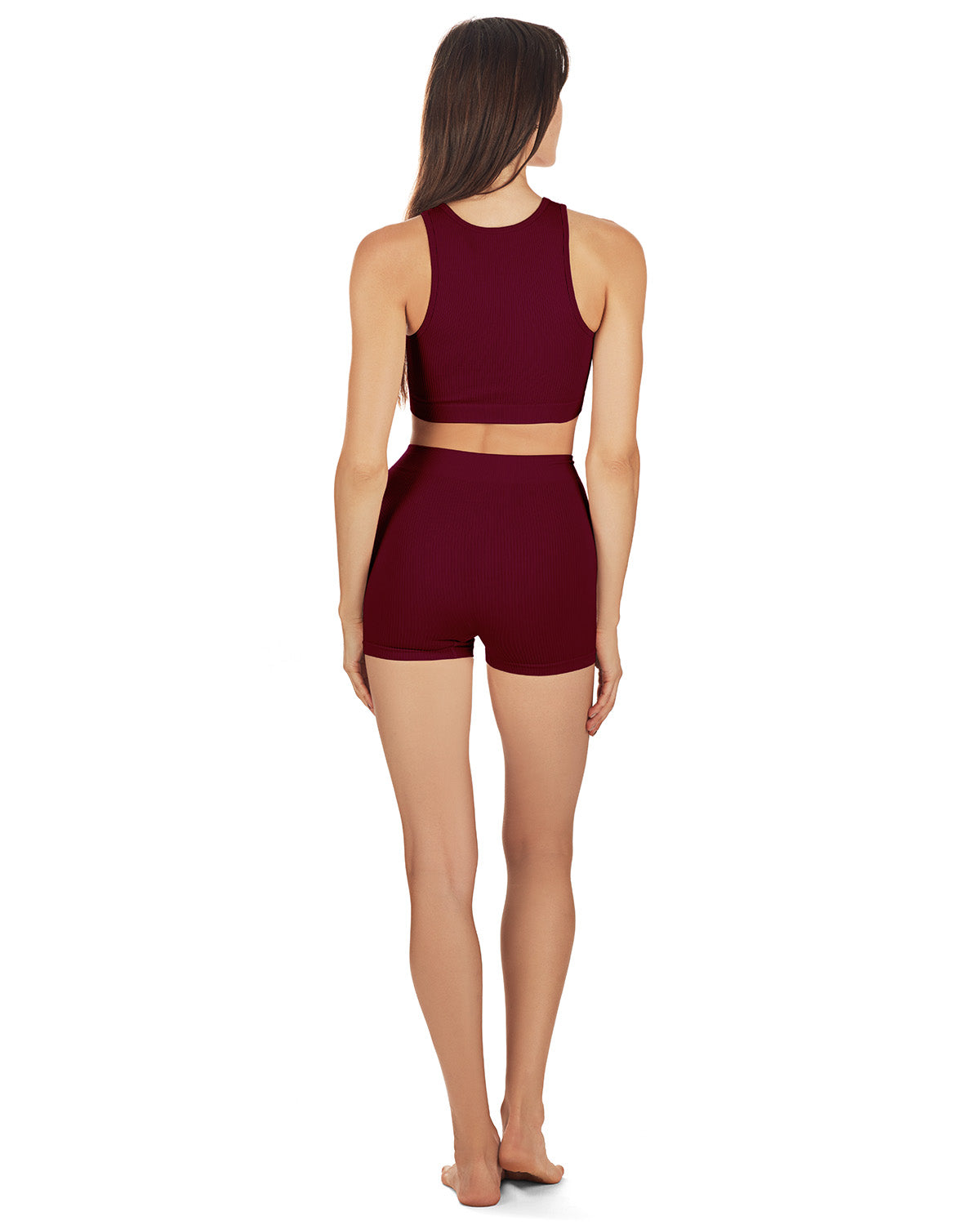 Women's Seamless Rib Bralette and Boyshort Panty Set : Color: Burgundy