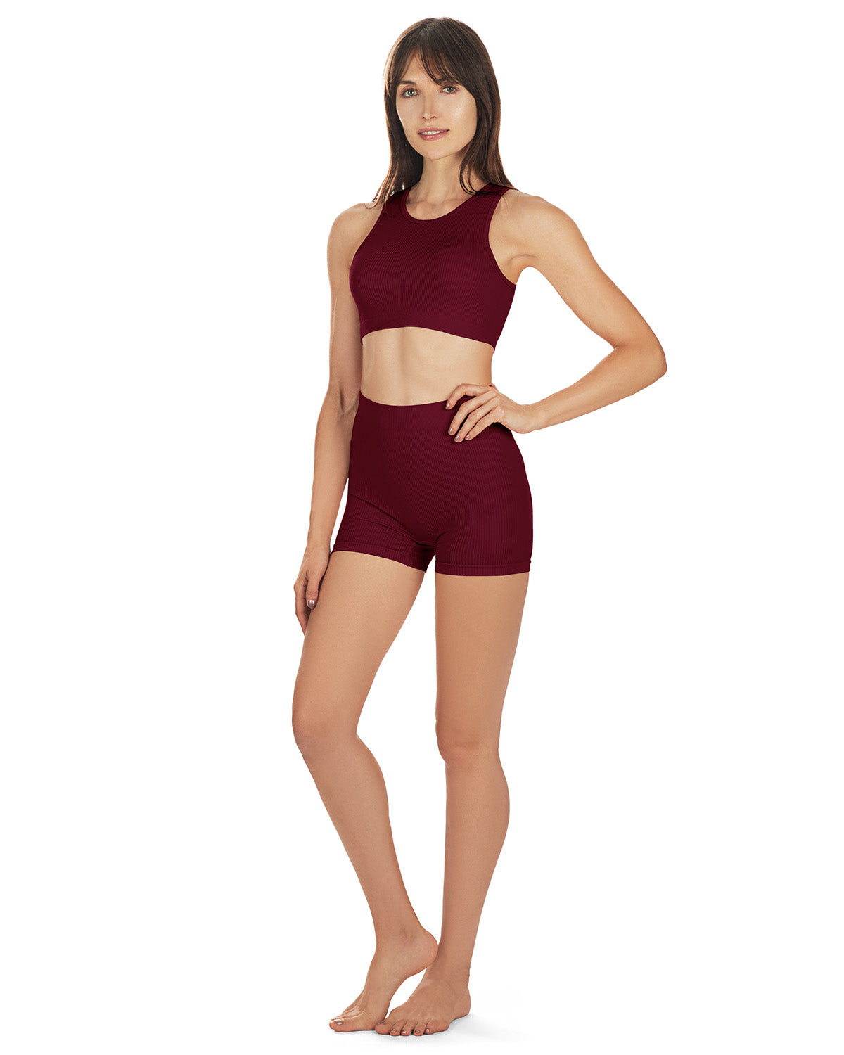 Women's Seamless Rib Bralette and Boyshort Panty Set : Color: Burgundy