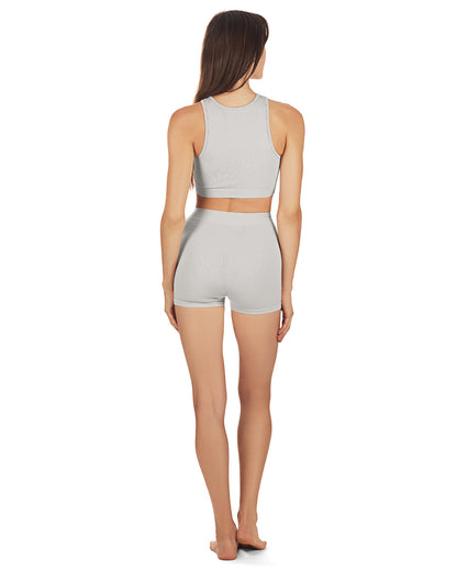 Women's Seamless Rib Bralette and Boyshort Panty Set : Color: Cloud Gray