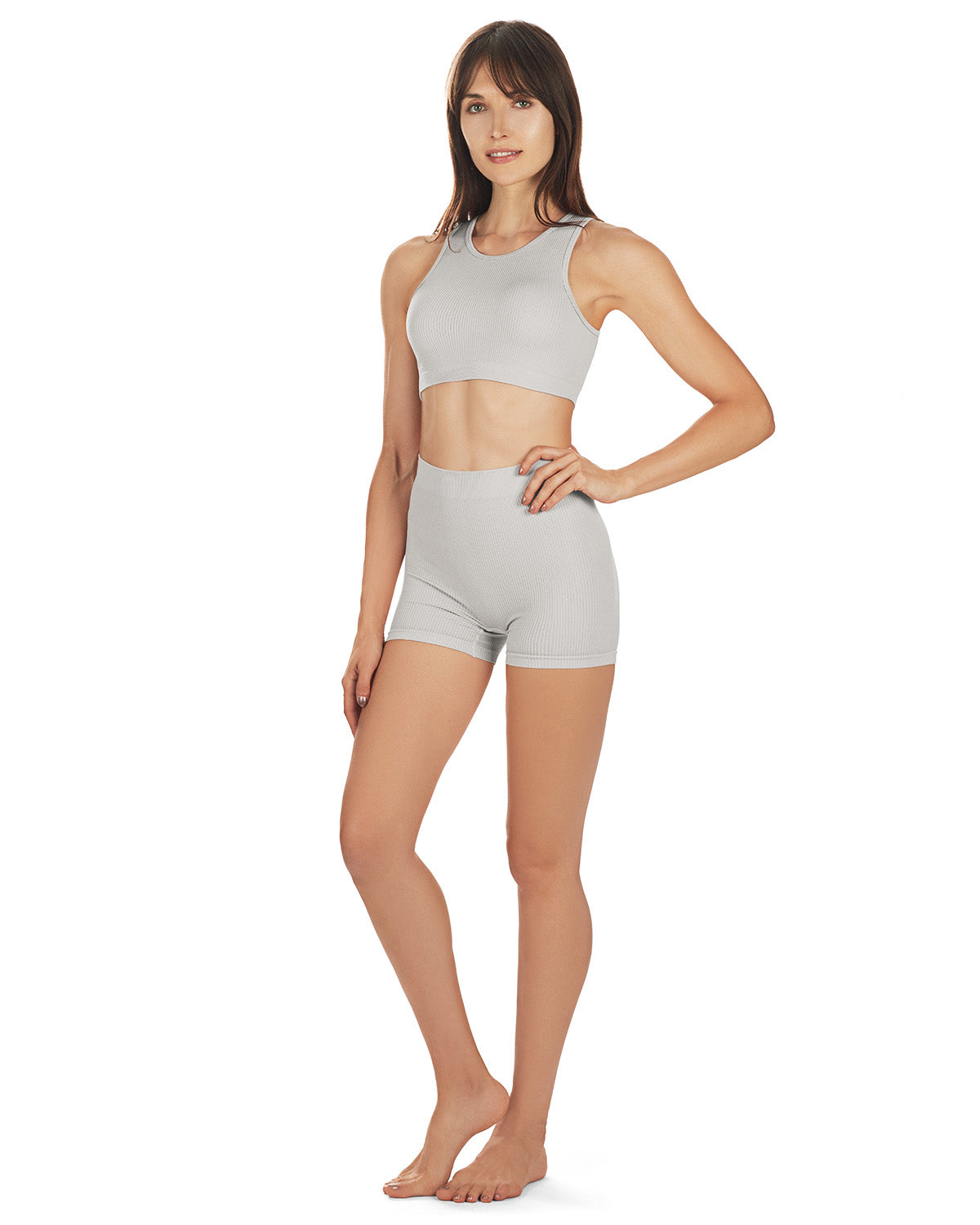 Women's Seamless Rib Bralette and Boyshort Panty Set : Color: Cloud Gray