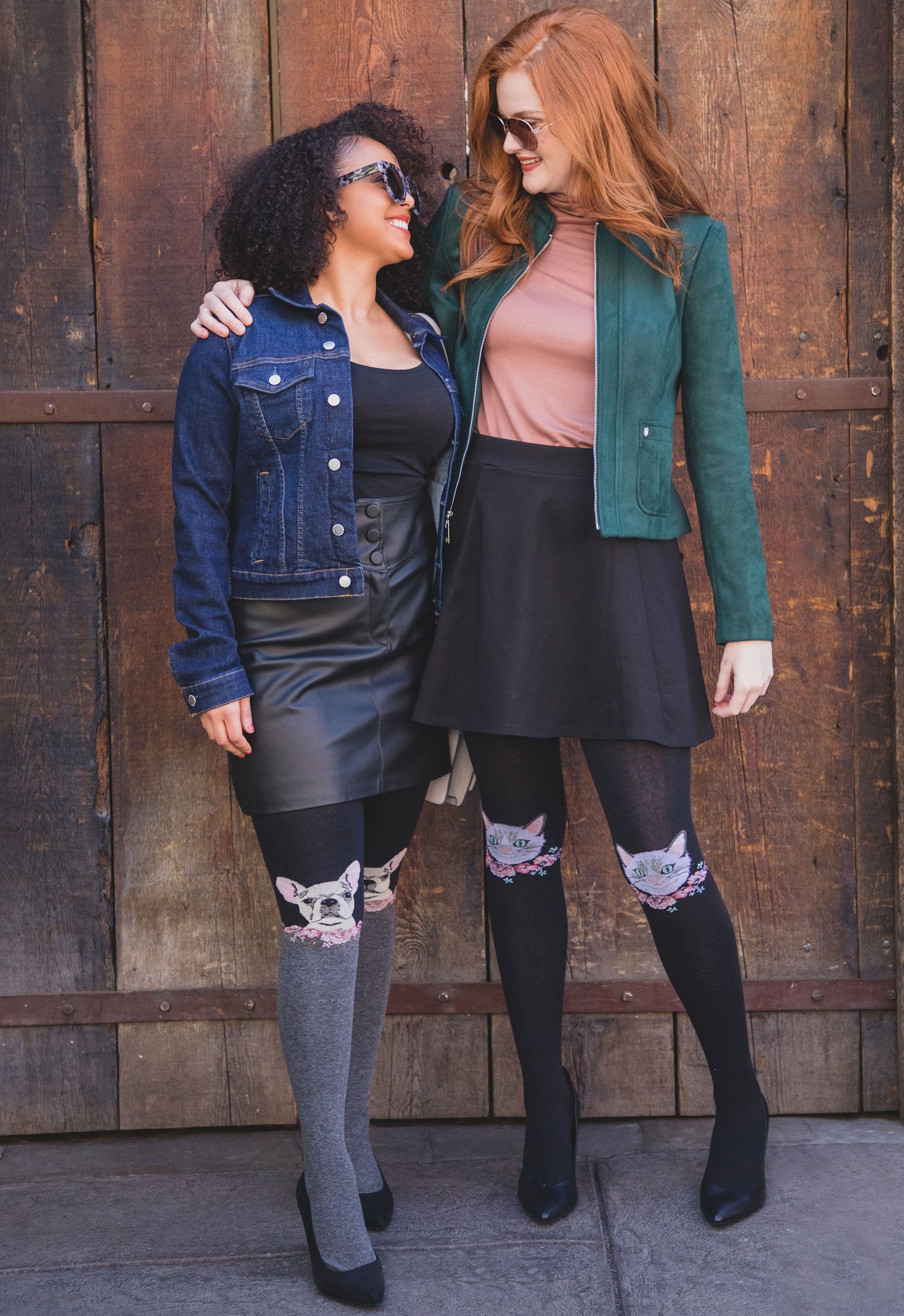 Women's Frenchie Face Sweater Tights : Color: Black/Charcoal